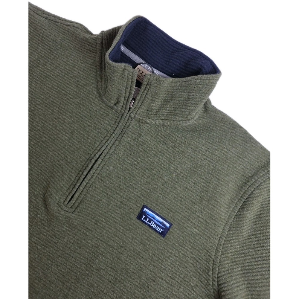 L.L.Bean Green 1/4 Zip Mock Neck Knit Pullover Sweatshirt Logo Men's L OLIVE GRE